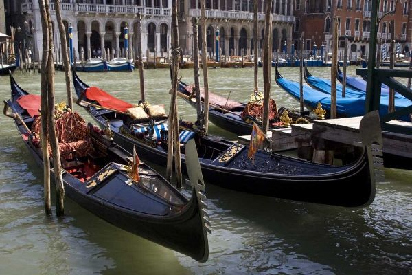 Italy, Venice Gondolas docked on the Grand Canal